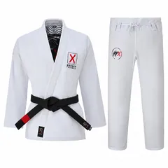 White gi jacket and pants laid out with a belt (belt sold separately)