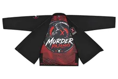 Black Murder Pajamas gi jacket laid open showing the red and black striped lining