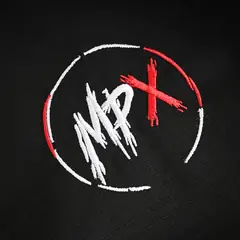 Embroidered MPx circle logo on the black gi sleeve