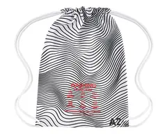 Back of the black and white Murder Pajamas gi bag with printed wash instructions and A2 size