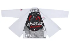 White Murder Pajamas gi jacket laid open flat showing the full black and white wave stripe lining